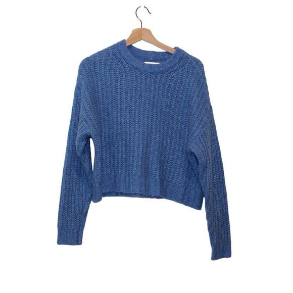 American Eagle Blue Crew Neck Cable Knit Cropped Pullover Sweater Women's Size S - Picture 1 of 9